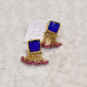 Σκουλαρίκια μπλε Λάπις με αλυσίδες, Lapis Lazuli earrings with chains tonia makri jewellery τονια μακρη κοσμήματα