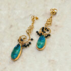 Long Chrysocolla earrings with hanging spinels, Σκουλαρίκια μακρία με χρυσόκολλα & κρεμαστά σπίνελ τονια μακρή κοσμήματα, tonia makri jewellery