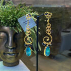 Long Chrysocolla earrings with hanging spinels, Σκουλαρίκια μακρία με χρυσόκολλα & κρεμαστά σπίνελ τονια μακρή κοσμήματα, tonia makri jewellery