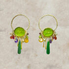 Venetian glass green earrings with multiple stones, Σκουλαρίκια πράσινο γυαλί Βενετίας με πολύχρωμες πέτρες Τόνια Μακρή χειροποίητα κοσμήματα